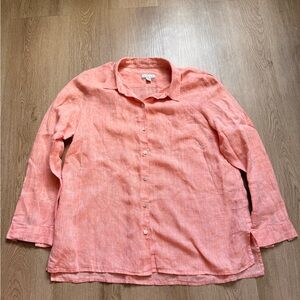 J. Jill Peach Linen Essential Collared Button-Up Shirt Long Sleeve M Petite